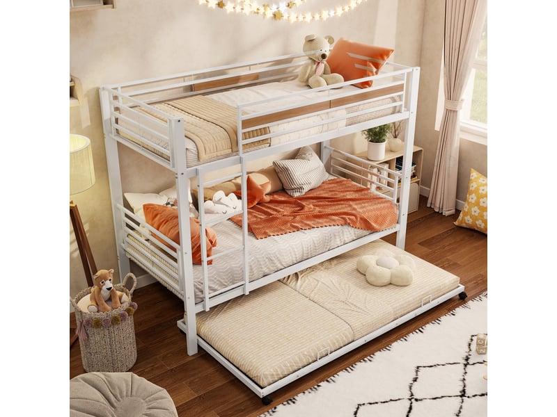 Lits superposés 90 × 200 cm en métal blanc avec lit gigogne sur roulettes IKSETERA TRADING LTD - Conforama B
