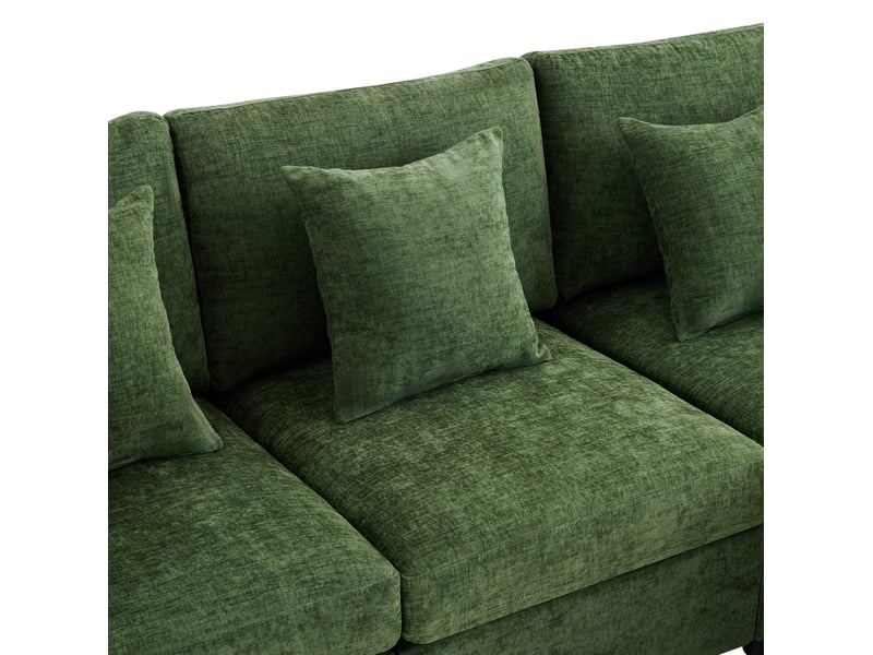  Canapé modulable 4 à 6 places, convertible en u ou en l, avec 2 poufs et 6 coussins, chenille vert  - Conforama R