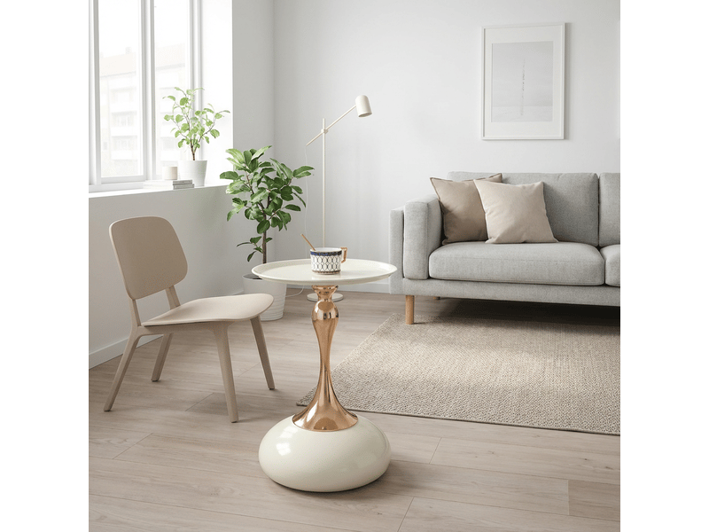  Table d'appoint ronde, 38x54 cm, style moderne, acier carbone, blanc et doré  - Conforama E