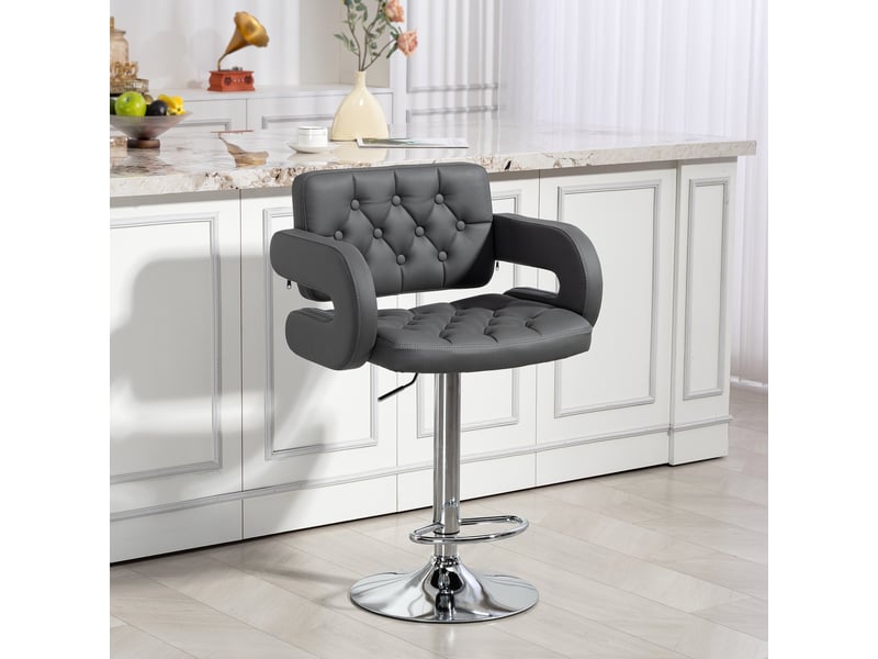  Tabouret de bar réglable, siège pivotant extra large en cuir pu gris  - Conforama D