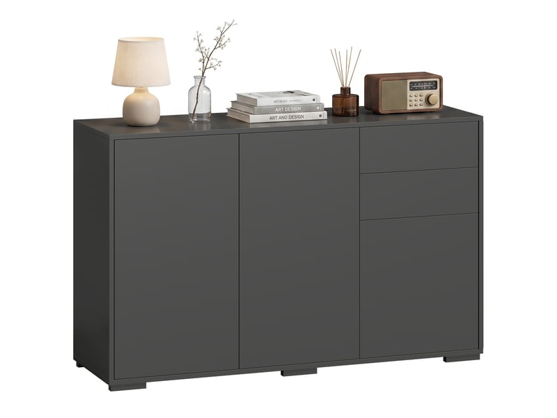  Buffet, commode, crédence, 2 tiroirs, fermeture par pression, 117 cm x 36 cm x 74 cm, noir  - Conforama A