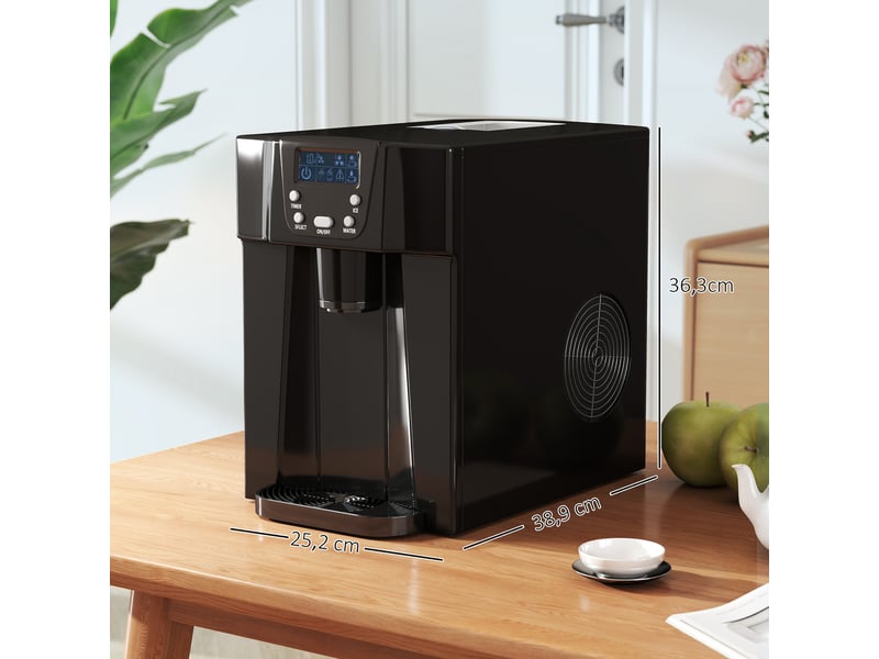  Machine à glaçons avec distributeur d'eau, ice maker, 12kg en 24h, 9 glaçons en 6-10 minutes, 25,2x38,9x36,3cm, noir  - Conforama C