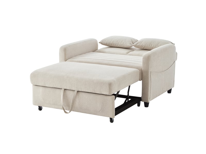  Canapé droit convertible 2 places beige en tissu, dossier réglable 3 positions, idéal pour petits espaces  - Conforama A