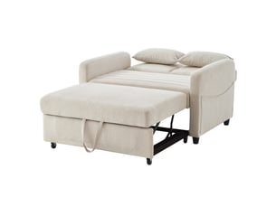 Canapé droit convertible 2 places beige en tissu, dossier réglable 3 positions, idéal pour petits espaces