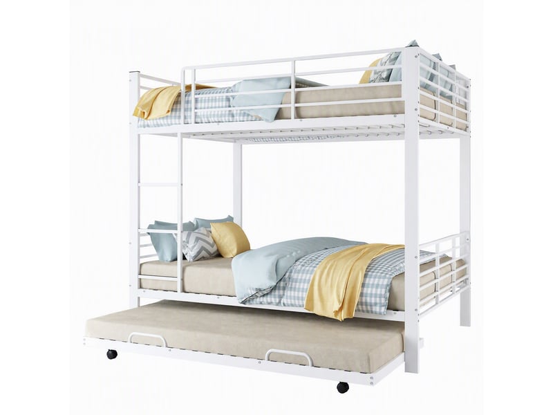  Lit superposé 140x200 cm 3 couchages, avec lit gigogne coulissant, structure métal, barrières de sécurité, blanc OMNIGLINT TRADING LTD - Conforama A