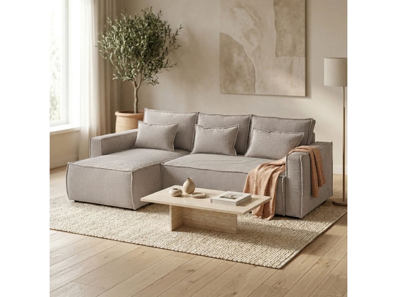  Canapé d'angle réversible et convertible en velours côtelé beige  - Conforama B
