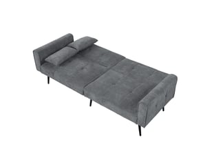 Canapé droit convertible 3 places en velours côtelé gris, dossier réglable et couchage pour petits espaces