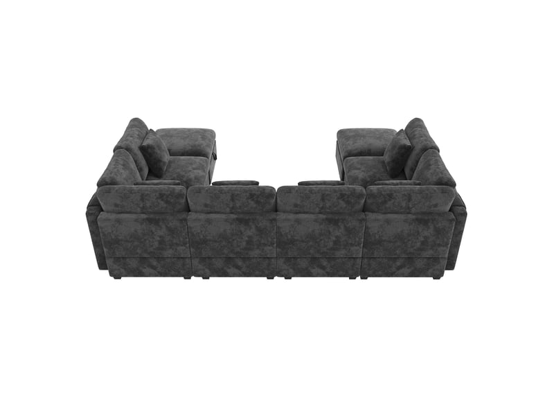 Canapé d'angle convertible 8 places 292 × 220 cm avec 2 poufs coffre, gris IKSETERA TRADING LTD - Conforama R