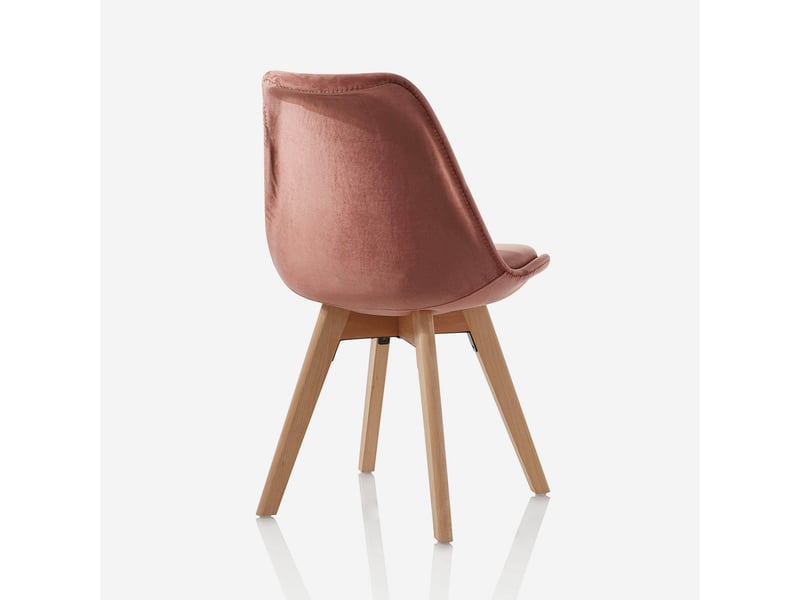  Lot de 4 chaises capitonnées en velours avec pieds en bois layla - rose  - Conforama D