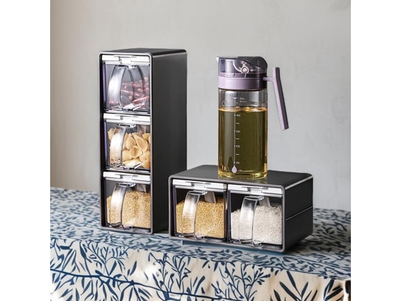 (l) pots à épices transparents et empilables - set de boîtes hermétiques design moderne avec cuillères intégrées - organisateur de cuisine Use as directed - Conforama D