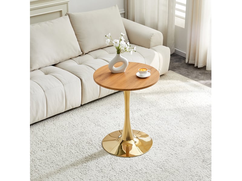 Table ronde, 60 cm, table d’appoint moderne table salon, pratique, plateau mdf et bois, piètement métal, coloris bois  - Conforama D