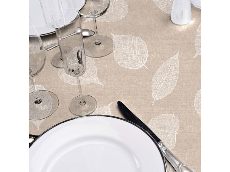  Nappe toile cirée feuillys 140x240cm beige lin &amp; blanc  - Conforama C