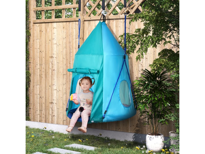 Balançoire nid d'oiseau avec tente amovible ø 100 cm charge max. 150 kg corde réglable en hauteur 120 à 180 cm bleu - Conforama B