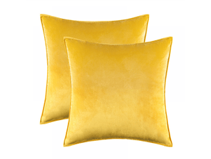 Lot de 2 housses de coussin en velours - housses de coussin carrées décoratives pour chambre à coucher, canapé, salon, voiture avec fermeture éclair, 45 x 45 cm, jaune