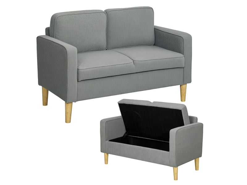 Canapé 2 places avec coffre velours côtelé gris clair 117 x 63 x 79 cm - Conforama A