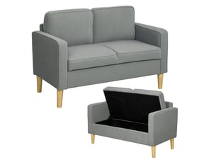 Canapé droit fixe PANGIVO  2 places Velours côtelé gris avec coffre de rangement