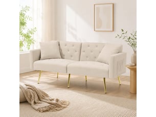 Canapé droit convertible <strong>MAISENTIEL</strong> <strong></strong> 2 places Velours beige