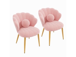 Lot de 2 fauteuils 60x62.5x83 cm tissu bouclé assise rembourrée dossier coquillage pieds en métal usage quotidien rose