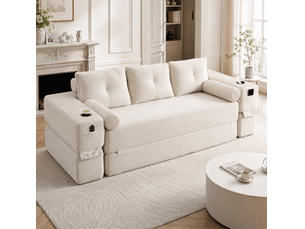 Canapé droit compressé convertible <strong>MODENVIE</strong> <strong></strong> 3 places Velours côtelé beige