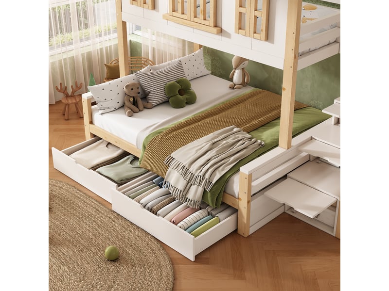 Lit superposé maison 90x200140x200 cm avec 2 tiroirs Fay Lum - Conforama E