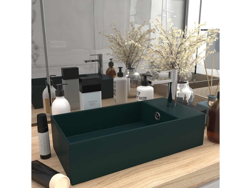  Lavabo de salle de bain, vasque à poser avec trop-plein céramique vert foncé cf65665  - Conforama B