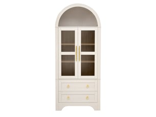 Vaisselier blanc avec portes en verre et tiroirs, buffet haut pour salle à manger 180cm (sans matelas).