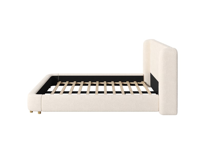 Lit double bouclé beige avec tête de lit enveloppante 180 x 200 cm Fay Lum - Conforama R