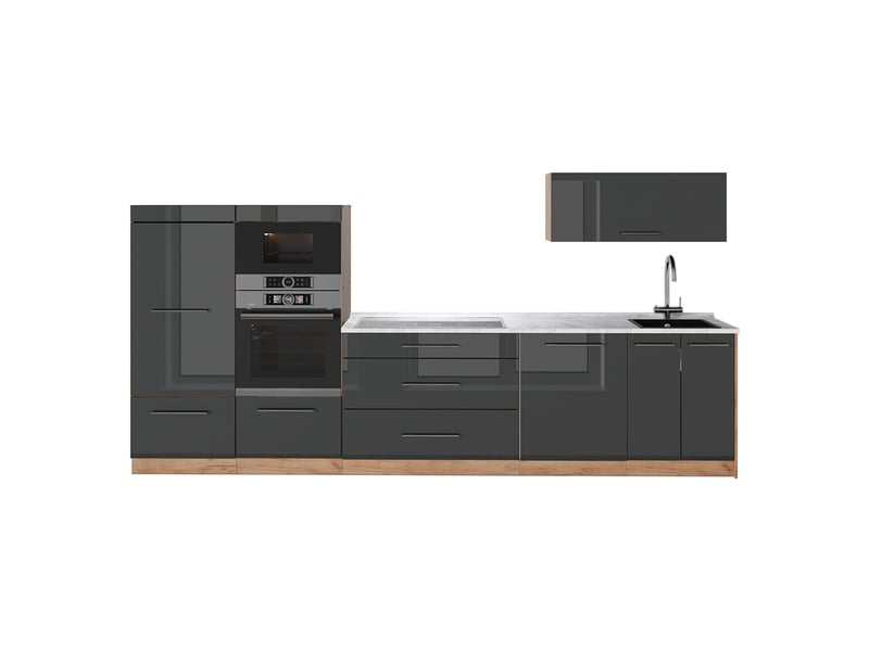  Vicco cuisine, anthracite haute brillancechêne de force doré, 340cm, pt marbre  - Conforama A