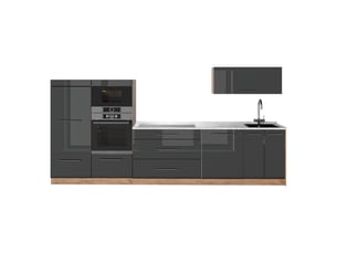 Vicco cuisine, anthracite haute brillancechêne de force doré, 340cm, pt marbre