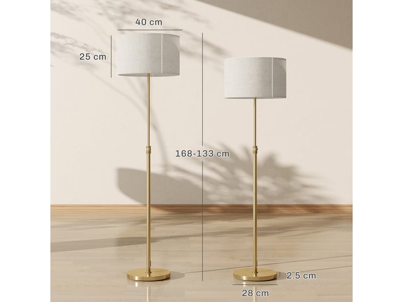  Lampadaire avec télécommande et luminosité réglable (3000k–6000k), abat-jour en tissu, doré  - Conforama E