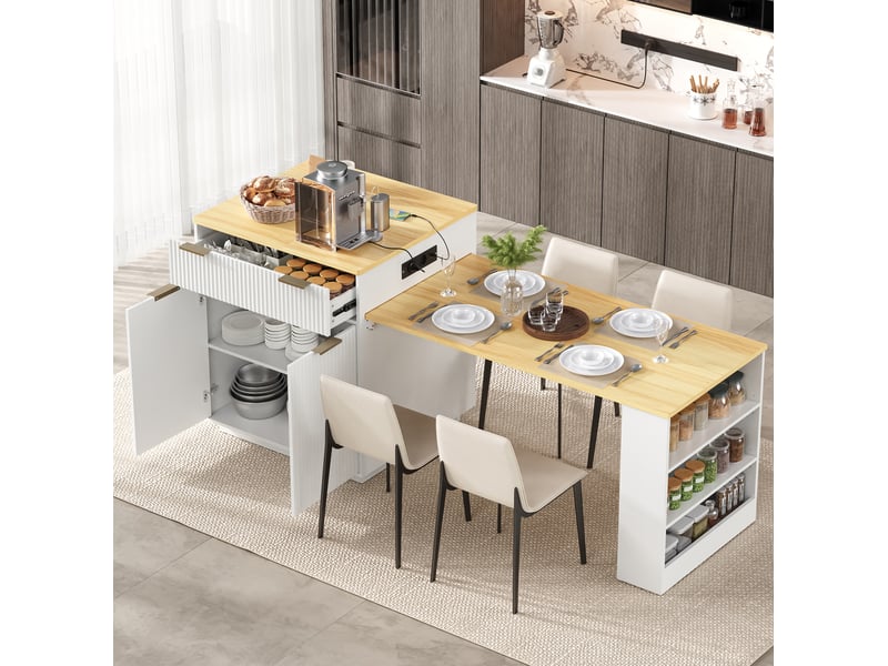  Îlot de cuisine extensible avec rangement et led 127,5-205 cm evryae  - Conforama B