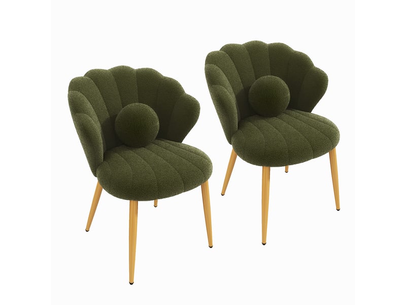  Lot de 2 fauteuils 60x62.5x83 cm tissu bouclé assise rembourrée dossier coquillage pieds en métal usage quotidien vert OPULERANE TRADING LTD - Conforama A