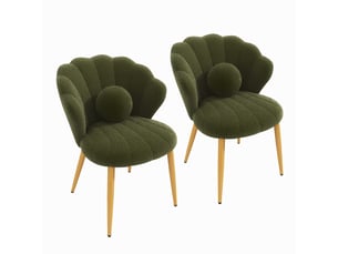 Lot de 2 fauteuils 60x62.5x83 cm tissu bouclé assise rembourrée dossier coquillage pieds en métal usage quotidien vert
