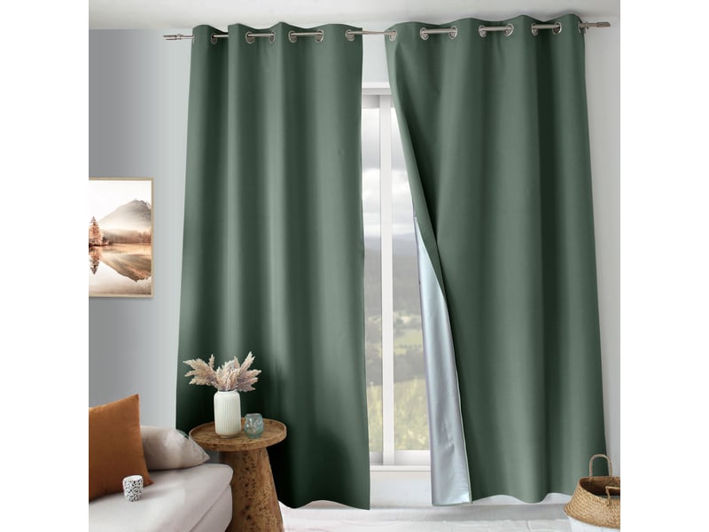  Rideaux occultant thermique, vert gris, 140x240 cm, lot de 2, avec œillets, collection oxford, cmadeco - vert LOT2-H2055VTGR135240 - Conforama B