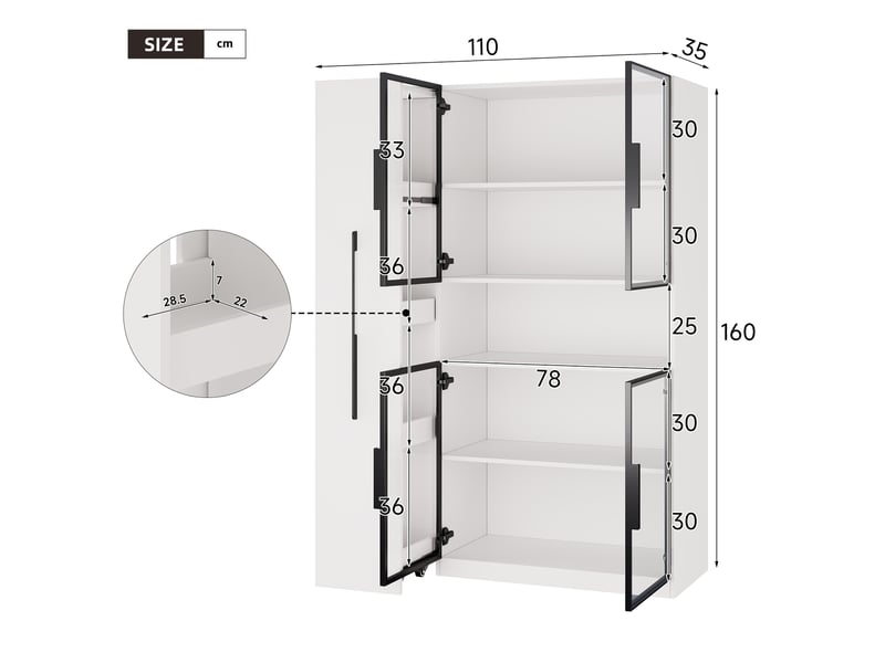  Vitrine en verre led blanche 110x35x160cm armoire vitrée avec tiroirs coulissants meuble mdf salon  - Conforama C