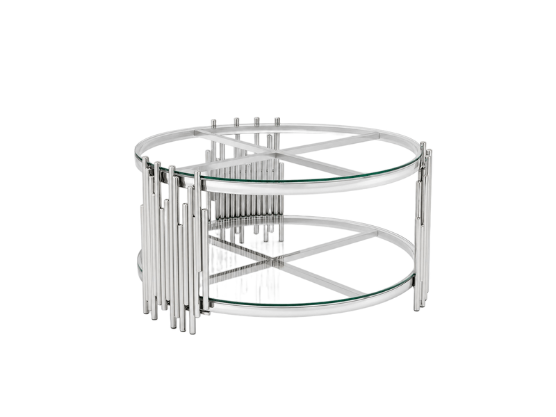  Table basse ronde 80x80x45 cm avec double niveau en métal argenté et transparent, design moderne  - Conforama A