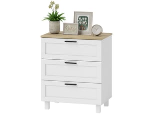 Commode 3 tiroirs | meuble de rangement moderne pieds en bois massif et plateau effet bois 60x38x71 cm blanc