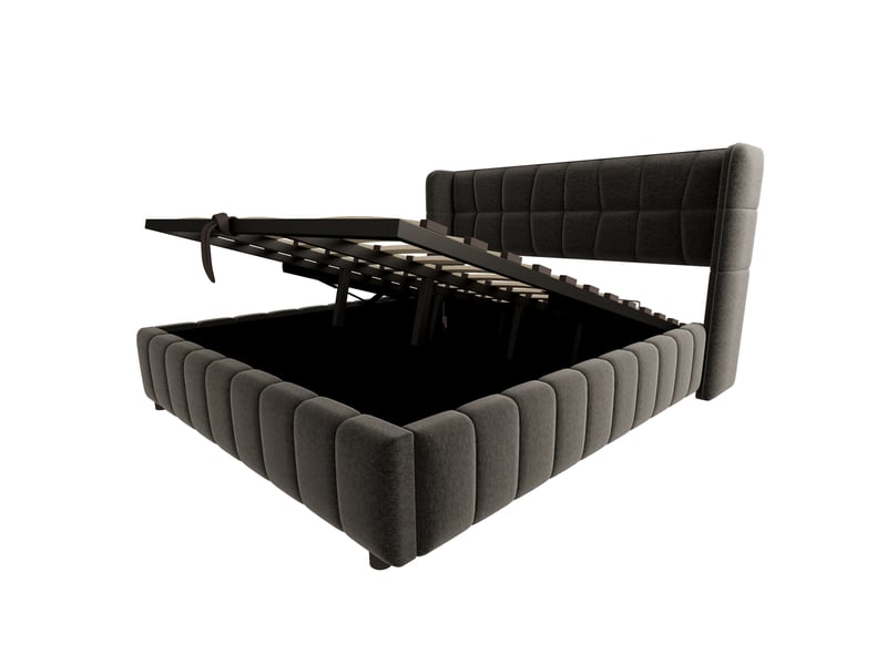  Lit coffre 180 × 200 cm en tissu effet lin gris, tête enveloppante IKSETERA TRADING LTD - Conforama R