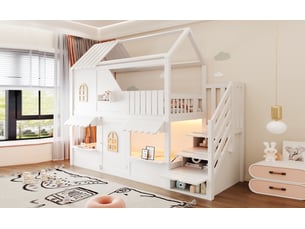 Lit cabane 90x200 cm <strong>BIQZUYA</strong>  <strong></strong> coloris blanc
