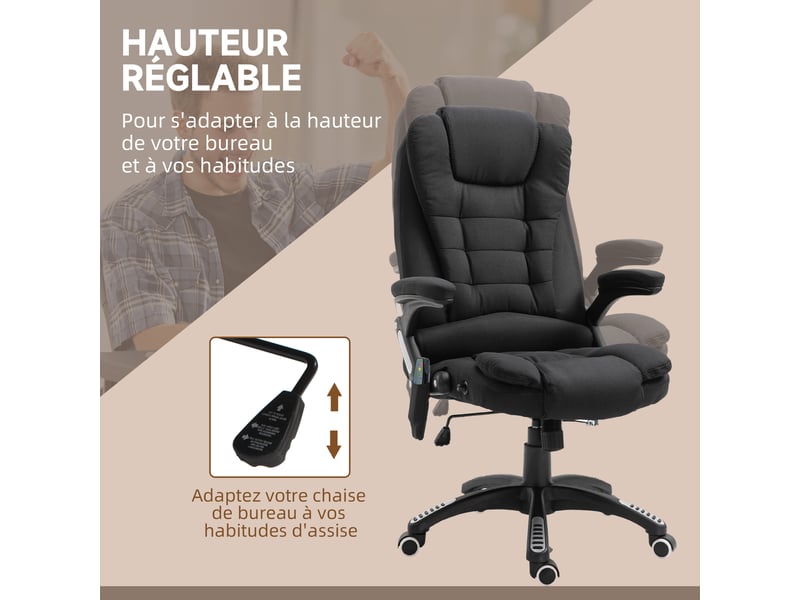  Fauteuil de bureau massant et chauffant, chaise de bureau, dossier, chaise ergonomique avec hauteur réglable  - Conforama E
