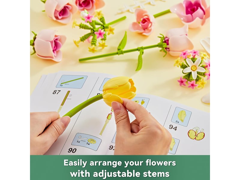 Set de construction bouquet de tulipes et roses, fleurs à monter pour adultes, décoration maison et bureau, cadeau - Conforama C