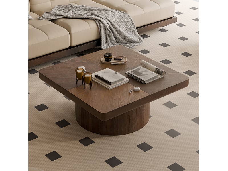  Table basse carrée moderne 78 cm – plateau parqueté en placage de bois – noyer  - Conforama B