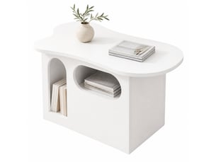 Table basse avec tiroirs et niches ouvertes - plateau nuage, bords arrondis, panneau de particules blanc 97 × 45 × 43,5 cm