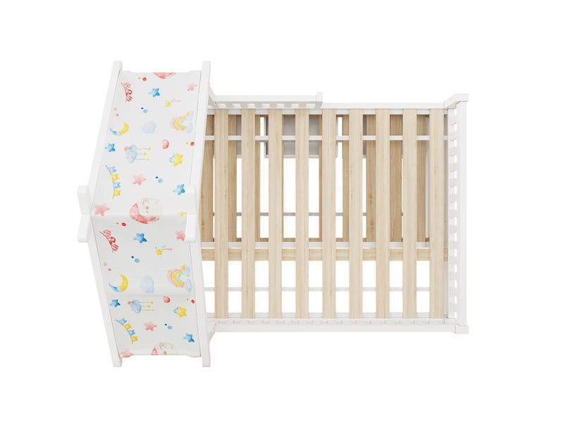  Lit maison 140x200 cm blanc, avec lit tirant, 3 tiroirs, garde-corps, structure bois, sommier inclus, sans matelas  - Conforama D