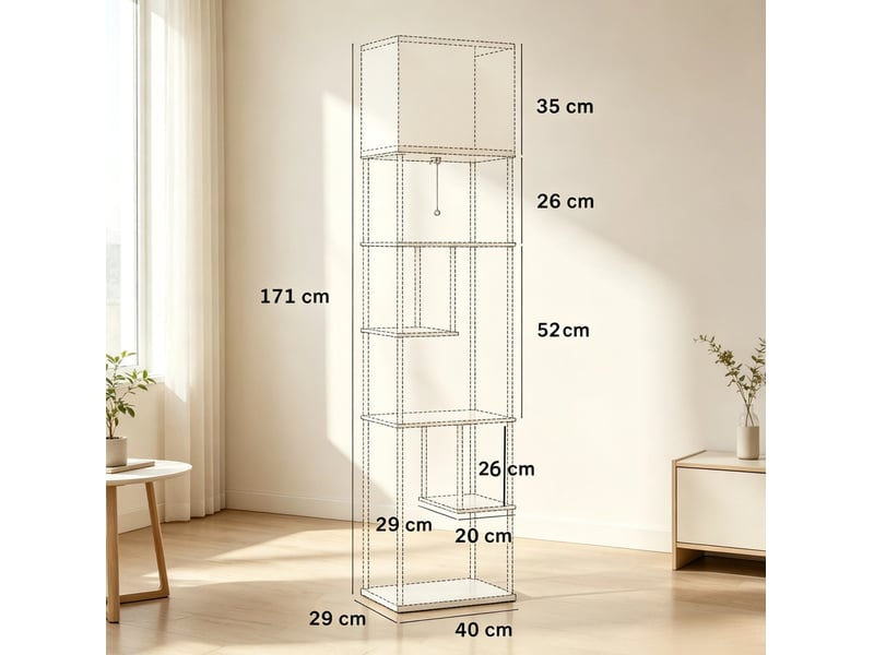 Lampadaire 40x29x171 cm réglable avec télécommande mdf métal beige noir brun rustique  - Conforama E