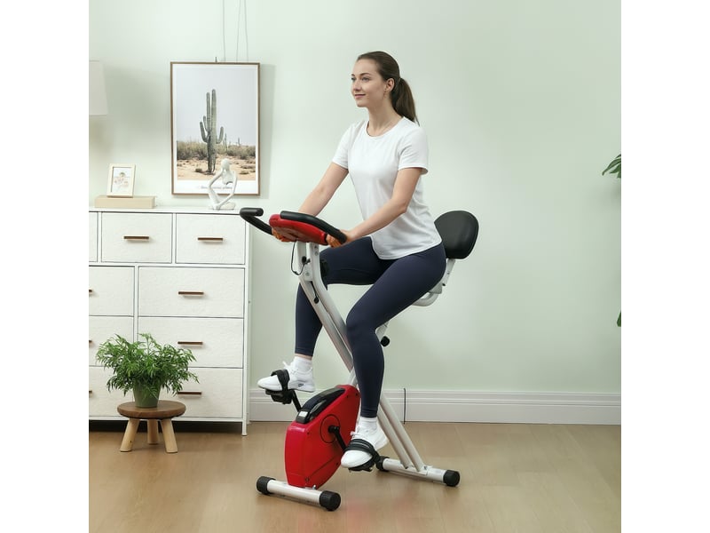  Vélo d'appartement pliable- collaboration .fr x ffhandball - 8 niveaux de résistance, dossier selle réglable, rouge  - Conforama C