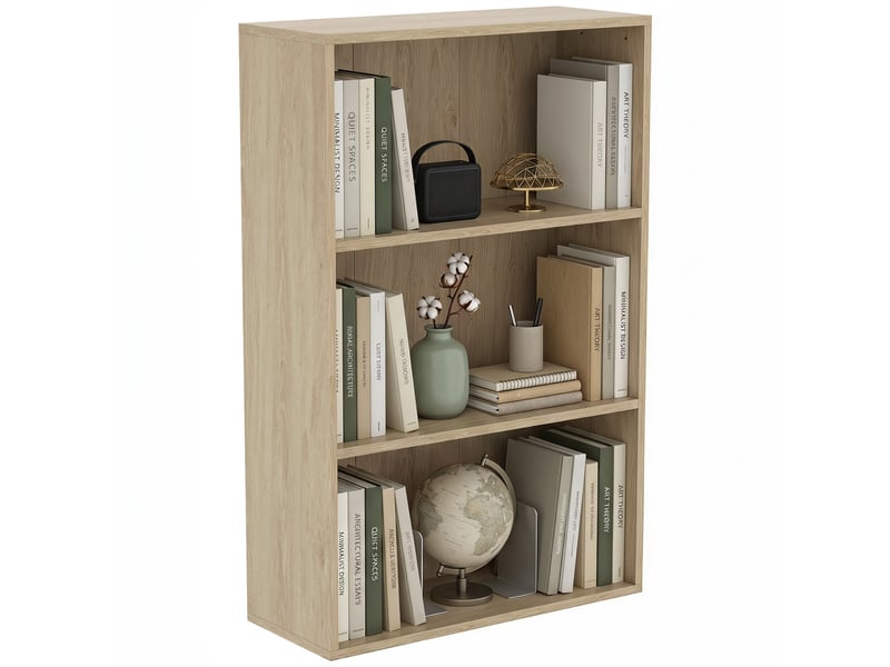  Bibliothèque étagère de rangement avec 3 compartiments et étagère réglable, 60 x 24 x 93 cm, bois naturel  - Conforama A