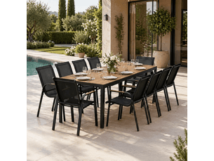 Salon de jardin 10 places avec table 240cm effet bois esperance