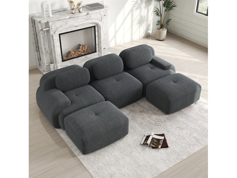  Canapé modulable u 298x178x70 cm 3 places, velours côtelé gris, prêt à utiliser  - Conforama B