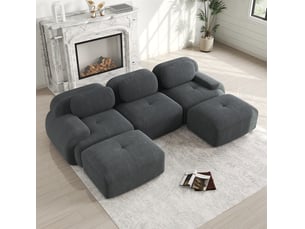 Canapé droit compressé fixe HAVRYA  3 places Velours côtelé gris